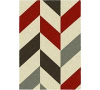 ASPECT PICASSO Futurism-Modern Thick Rug with Oversized Chevron Pattern-Red,Cream,Grey and Brown 160x230cm