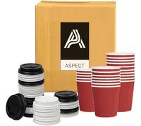 Aspect Takeaway Coffee Cups with Lids, 200 Cupsx8oz (240ml), Disposable Insulated Triple Wall Ripple Kraft Paper Coffee Cups with Lids for Takeaway Coffee,Hot & Cold Drinks (Red, Lid Colour May Vary)
