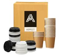 Aspect Takeaway Coffee Cups with Lids, 25 Cupsx8oz (240ml), Disposable Insulated Triple Wall Ripple Kraft Paper Coffee Cups with Lids for Takeaway Coffee,Hot & Cold Drinks(Brown, Lid Colour May Vary)