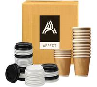 Aspect Takeaway Coffee Cups with Lids, 50 Cupsx8oz (240ml), Disposable Insulated Triple Wall Ripple Kraft Paper Coffee Cups with Lids for Takeaway Coffee,Hot & Cold Drinks(Brown, Lid Colour May Vary)