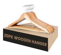 Aspect 20pk Wooden Hangers Smooth Finish Solid Wood Coat Hanger with Non Slip Pants Bar, 360° Swivel Hook and Precisely Cut Notches for Camisole, Jacket, Pant, Dress Clothes