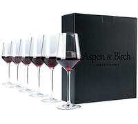 Aspen & Birch - Classic Wine Glasses Set of 6 - Red Wine Glasses or White Wine Glasses, Premium Crystal Stemware, Long Stem Wine Glasses Set, Clear, 15 oz, Hand Blown Glass Crafted by Artisans