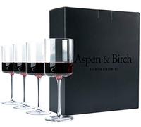 Aspen & Birch - Modern Wine Glasses Set of 4 - Red or White Wine Glasses, Premium Crystal Stemware, Long Stem, 15 oz, Hand Blown Artisan Glass