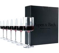 Aspen & Birch - Modern Wine Glasses Set of 6 - Red Wine Glasses or White Wine Glasses, 100% Lead Free Crystal Stemware, Long Stem Wine Glasses Set, Clear, 15 oz, Hand Blown Glass Crafted by Artisans