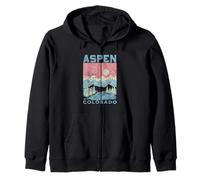 Aspen Colorado Retro Mountain Sunset Vintage Ski Travel Zip Hoodie