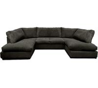 Aspen Full Back 6 Seater U Shaped Corner Jumbo Cord Fabric Sofa Furniture 786 Black One Size