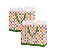 Aspen Lane Extra Large XL Gift Bags with Tissue Paper, 2 Pack, 17x13x7 Large Birthday Gift Bag with Checkered Design, Premium Paper Gift Bags for Women, Friends, Valentine’s Day & Party Gifting