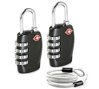 Aspen TSA Suitcase Lock 4 Digit Combination 2 Pack for Travel with One Steel Cable(Black)