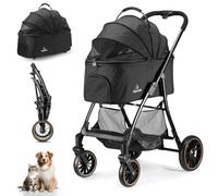 Asperata Pet Stroller for Small/Medium Dogs & Cats up to 55 lbs, Upgraded 4 Wheels Dog Stroller for Large Dogs, 3-in-1 Foldable Portable Travel Carrier for 2 Cats with Storage Basket and Cupholder