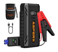 ASPERX Jump Starter Power Pack(Up to 7L Gas/5.5L Diesel), Car Battery Booster Jump Starter with Jump Leads,LED Flashlight &1.4 INCH LCD Display,Jump Pack for 12V Vehicles Pickup SUV Motorcycle