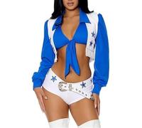 Aspfoaw Dallas Cowboy Cheerleader Costume Adult Women Star Sexy Cheerleader Outfits Halloween Costume (Blue, Medium)