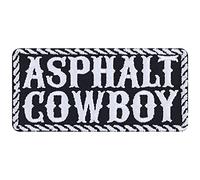 Asphalt Cowboy Iron on Patches - Sew on Patch for Bikers, Bike Club Members, Lady Bikers, Music Fans - Wildly Popular Biker Patches for Jackets, Jeans, Backpacks, Hats, Shirts - 90x45 mm