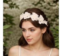 Asphinien Bridal White Flower Tiara Headband Lace Floral Crown for Bride Bridesmaid Elegant Hairpieces for Wedding Garland Party