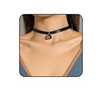 Asphinien Gothic Black Leather Choker Necklace with Butterfly Pendant Sparkling Crystal Heart Charm Collar Punk Style Triangle Geometric Pendant Statement Necklace for Women, One Size, Alloy Steel, No
