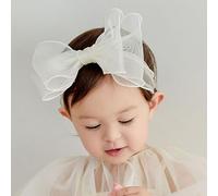 Asphinien Lace Headband with Big Bow Baby Girls Flower Headband Newborn Christening Party Hair Accessories for 0-36 Months Elastic Hair Band (Style: