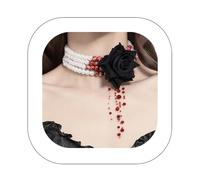 Asphinien Multilayer Pearl Choker with Black Red Rose Flower Vintage Chunky Pearl Ruby Crystal Tassel Gothic Faux Pearl Statement Jewelry for Women, one size, Alloy Steel, No Gemstone