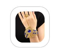Asphinien Vintage Gemstone Crystal Slave Bracelet with Finger Ring Adjustable Open Cuff Bracelet Sparkling Disc Tassel Harness Bracelet Bohemian Ruby Teardrop Belly Dance Hand Jewelry, One Size, alloy