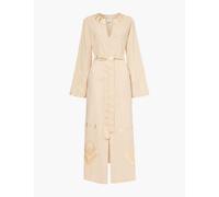 Aspiga Womens Sand/gold Matilda Metallic-embroidered Organic-cotton Midi Kaftan Dress L