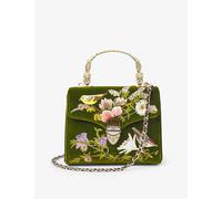 Aspinal of London Olive Mayfair Mini Velvet and Leather Shoulder Bag