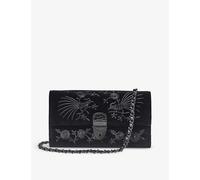 Aspinal of London Womens Black Mayfair Flower-embroidered Leather Clutch Bag 10x20x3cm