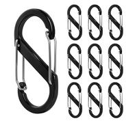 Aspire 10 Pack S-Shaped Aluminum Carabiners Black, 2 Inch Double Snap Hook Clips for Keychains, Backpacks, Camping Picnics