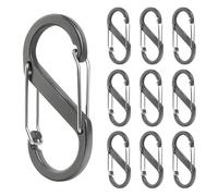 Aspire 10 Pack S-Shaped Aluminum Carabiners Gray, 3 Inch Double Snap Hook Clips for Keychains, Backpacks, Camping Picnics