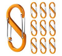 Aspire 10 Pack S-Shaped Aluminum Carabiners Orange, 2 Inch Double Snap Hook Clips for Keychains, Backpacks, Camping Picnics
