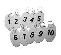 Aspire 20 PCS Key Fobs, Key Tags, Oval Black Engraved Numbers 1 to 20 for Hotel B&B Office (Silver)