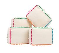 Aspire 4-Pack Large Canvas Makeup Bags with Colored Scalloped Edge- Natural