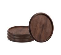Aspire 4 PCS Wood Coasters for Drinks, Grooved Walnut Coaster Set for Coffee Table, Office, Bar, Tabletop Protection - Round