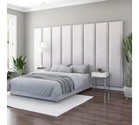 Aspire Furniture Aspire 45Cm X 210Cm Large Upholstered Headboard Wall Panel, Plush Velvet Light Silver, Silver