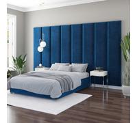 Aspire Furniture Aspire 45Cm X 210Cm Large Upholstered Headboard Wall Panel, Plush Velvet Navy, Blue