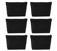 Aspire 6-Pack Black Canvas Zipper Bags Cosmetic Bag, 7-1/2 by 5-1/8 with 1-1/2 Inch Bottom