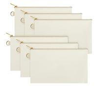 Aspire 6-Pack Canvas Makeup Bags, Blank Cotton Zipper Bags for DIY Craft, 7-3/4 x 4-1/2 Inch (Natural Bag Gold Zipper)