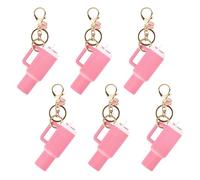 Aspire 6PCS Mini Tumbler Keychains with Butterfly, Cute Cup Accessories, Purse Handbag Backpack Charm for Lip Balm - Pink