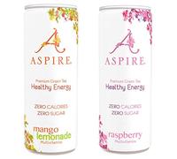 ASPIRE 8 x Mango Lemonade + 7 x Raspberry Premium Green Tea Healthy Energy Drink - Zero Calories, Zero Sugar (15 x 250ml)