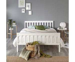 Aspire Beds Atlantic Wood White Shaker Bed Frame, White Highlights, Small Double
