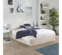 Aspire Castleton Natural Linen Quilted Headboard Ottoman Bed, Size Double