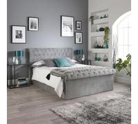 Aspire Chesterfield Ottoman Storage Bed In Grey Velvet With Pocket+ Mattress, Size King