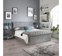 Aspire Chesterfield Ottoman Storage Bed In Grey Velvet With Pocket+ Mattress, Size Small Double