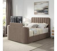 Aspire Cresta Curved Chenille TV Bed with Ottoman Storage in Taupe | Size: Super King Aspire Taupe Super King