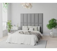 Aspire Easymount Wall Mounted Upholstered Panels Modular Diy Headboard In Eire Linen Fabric Grey (pack Of 8), Grey