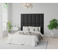Aspire Easymount Wall Mounted Upholstered Panels Modular Diy Headboard In Malham Weave Fabric Ebony (pack Of 8), Black
