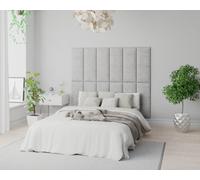 Aspire Easymount Wall Mounted Upholstered Panels Modular Diy Headboard In Pure Pastel Cotton Fabric Storm (pack Of 2), Grey