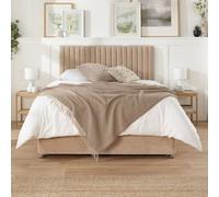 Aspire Grant Divan, Linen Fabric, Strutted Headboard, 2 Drawers, Sand, Small Single