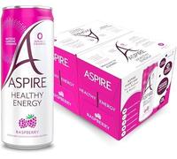 ASPIRE Healthy Energy Drink - 12 x 330ml Cans - Zero Calories & Zero Sugar - Natural Plant Based Caffeine & Multivitamins- Vegan & Gluten Free (Raspberry) | Sold by Bargain Hub