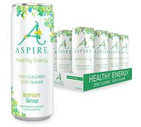 ASPIRE Healthy Energy Drink - 12 x 330ml Cans - Zero Calories & Zero Sugar - Natural Plant Based Caffeine & Multivitamins - Vegan & Gluten Free (Lemon/Lime)
