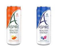 Aspire Healthy Energy Drink | Mix & Match, 12 Pack | Mango Lemonade & Mixed Berry | No Calories, No Sugar, Natural Caffeine, Sparkling, Vegan, Keto-Friendly | Sold by Bargain Hub