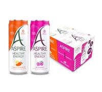 Aspire Healthy Energy Drink | Mix & Match, 12 Pack | Raspberry & Mango Lemonade | No Calories, No Sugar, Natural Caffeine, Sparkling, Vegan, Keto-Friendly | Sold by Bargain Hub