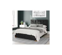 Aspire Hepburn Upholstered Ottoman Storage Bed, Kimiyo Linen Fabric in Charcoal | Size: Double Aspire Charcoal Double